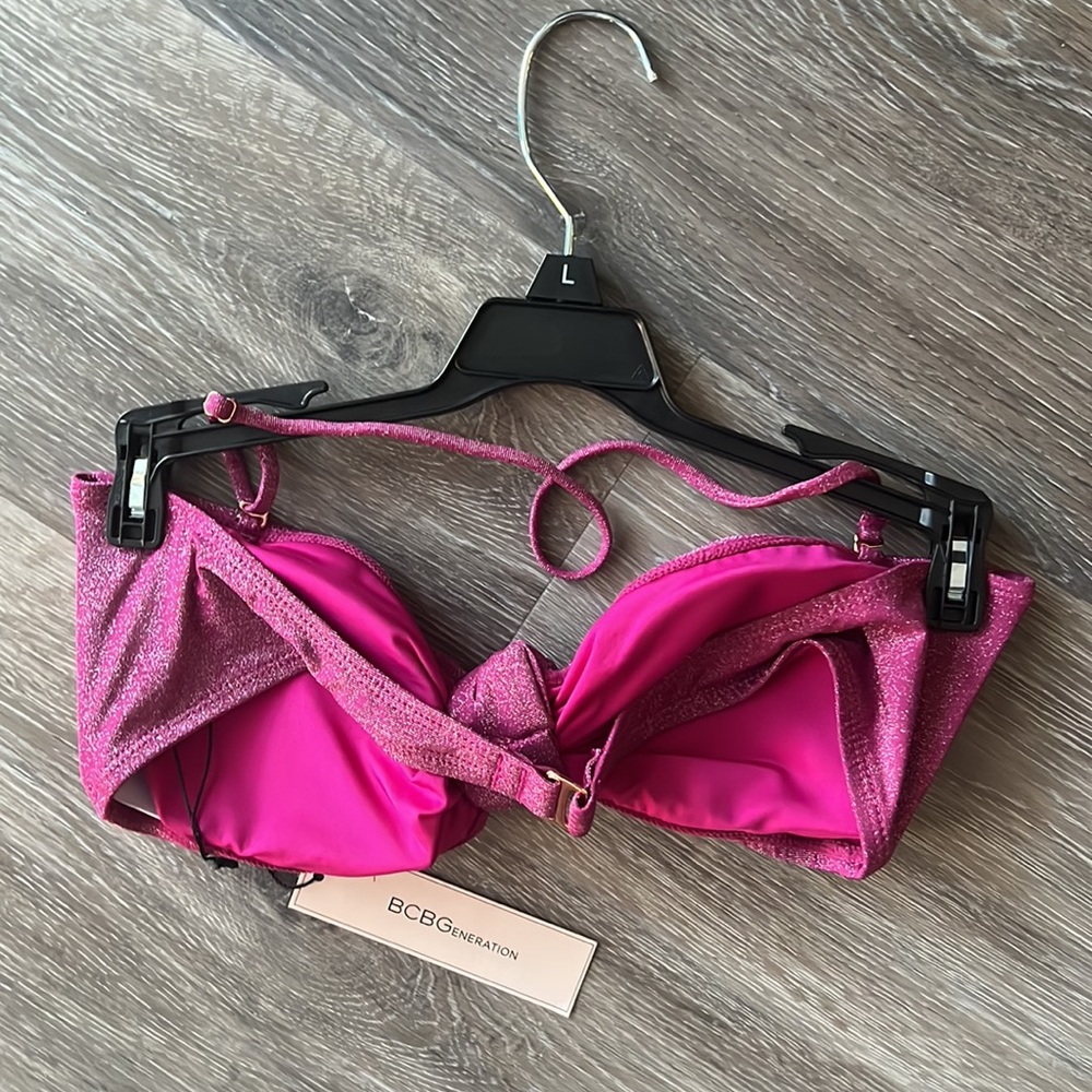 NWT BCBG berry sparkle bikini top removable straps strapless purple L - Picture 3 of 6